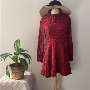 Red super chic long sleeves mini dress size M